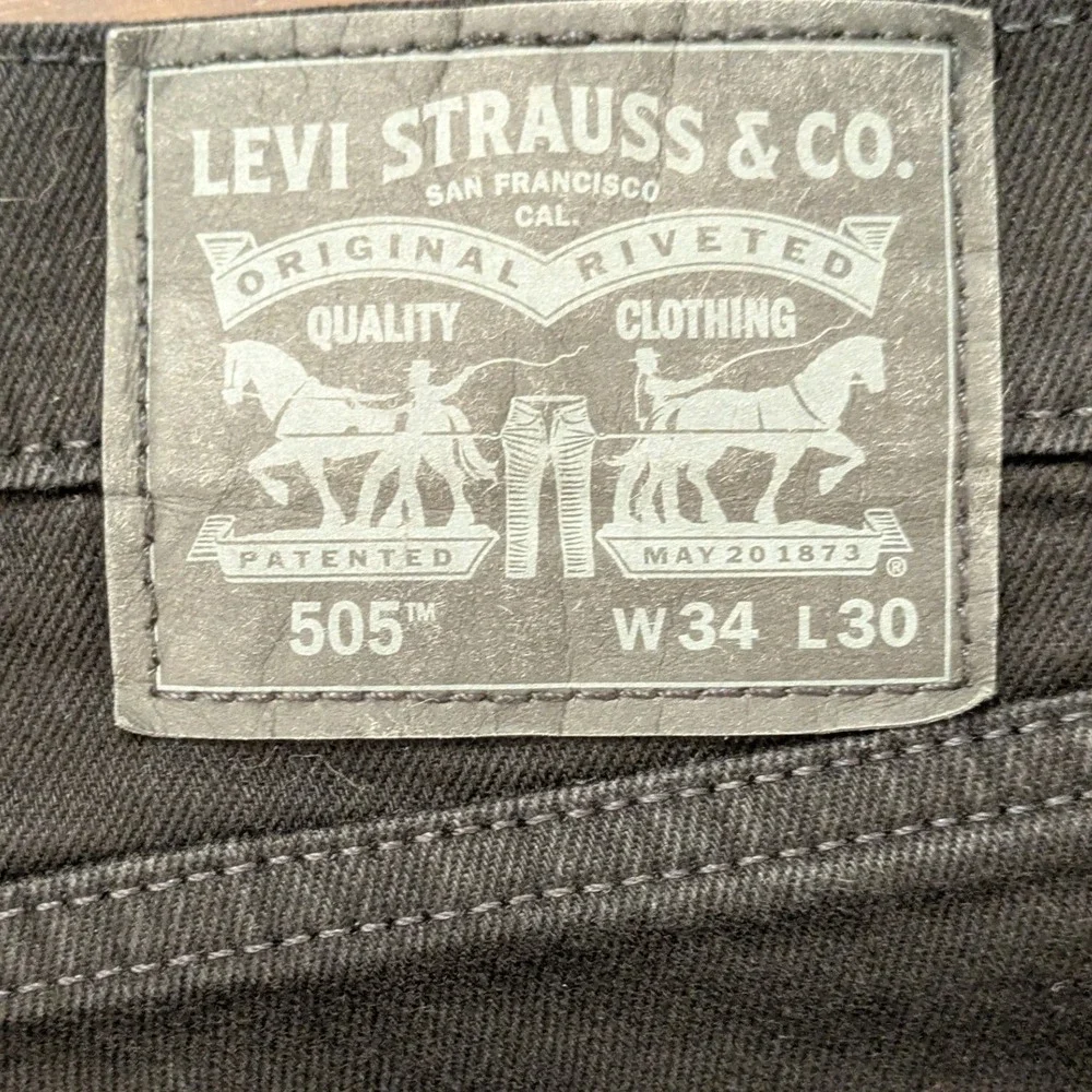 Levis 505 Regular Fit Black Straight Leg Jeans Mens W34 L30 00505-1469 Stretch